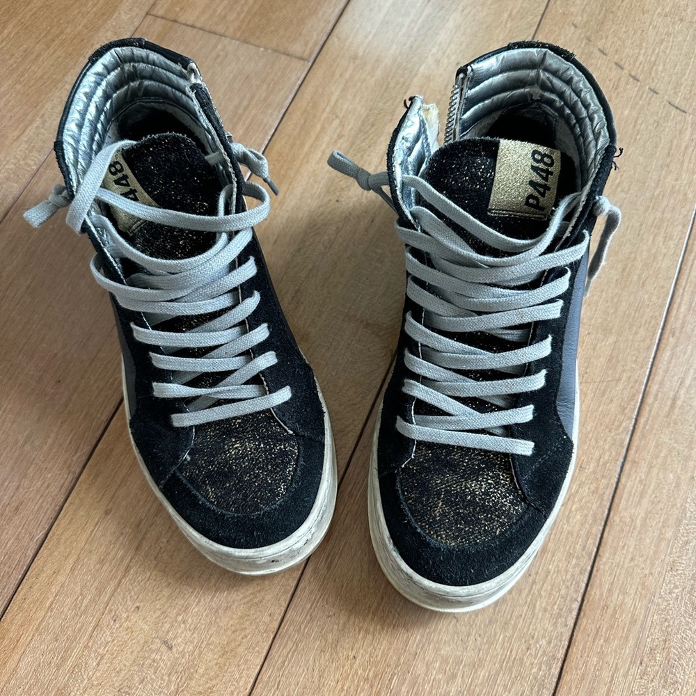 P448 Black and Gold High-Top Sneakers